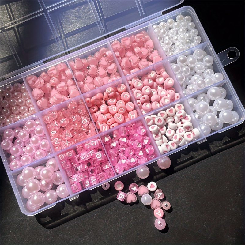 Jewelry Making Course - 10-Piece Pink Alphabet Box, Acrylic Beads,
