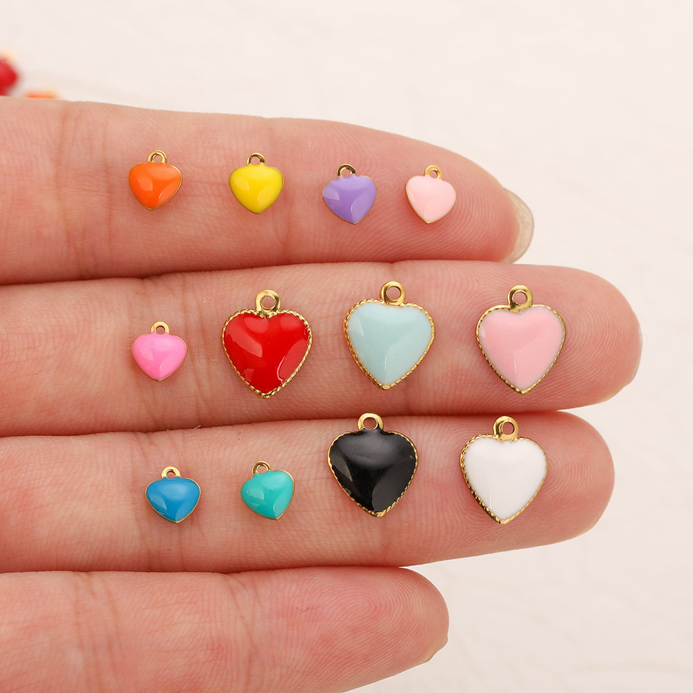 Jewelry Making Materials Wholesale - 20pcs Stainless Steel Multicolor Enamel Heart